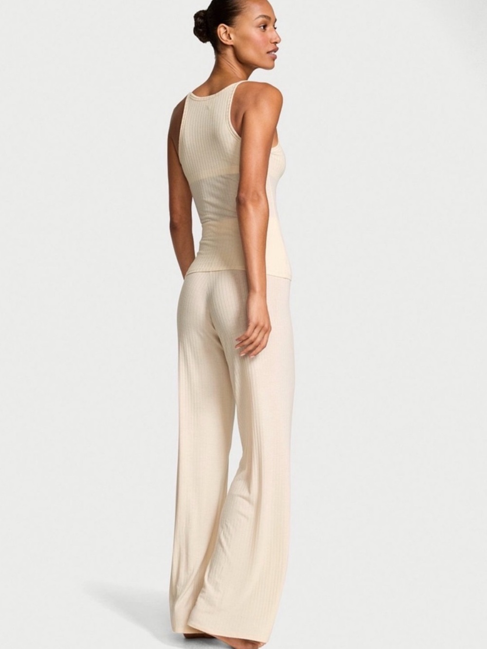Victoria's Secret Luxe Knit Wide Leg Lounge Pants NWT Small Cream Candle Light